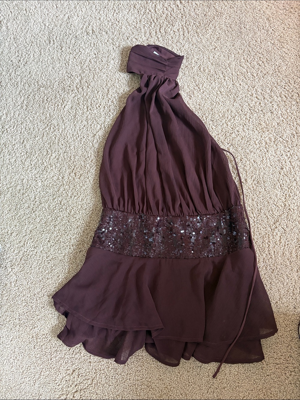 Princess Polly Plum Halter Mini Dress with Sequin Waistband